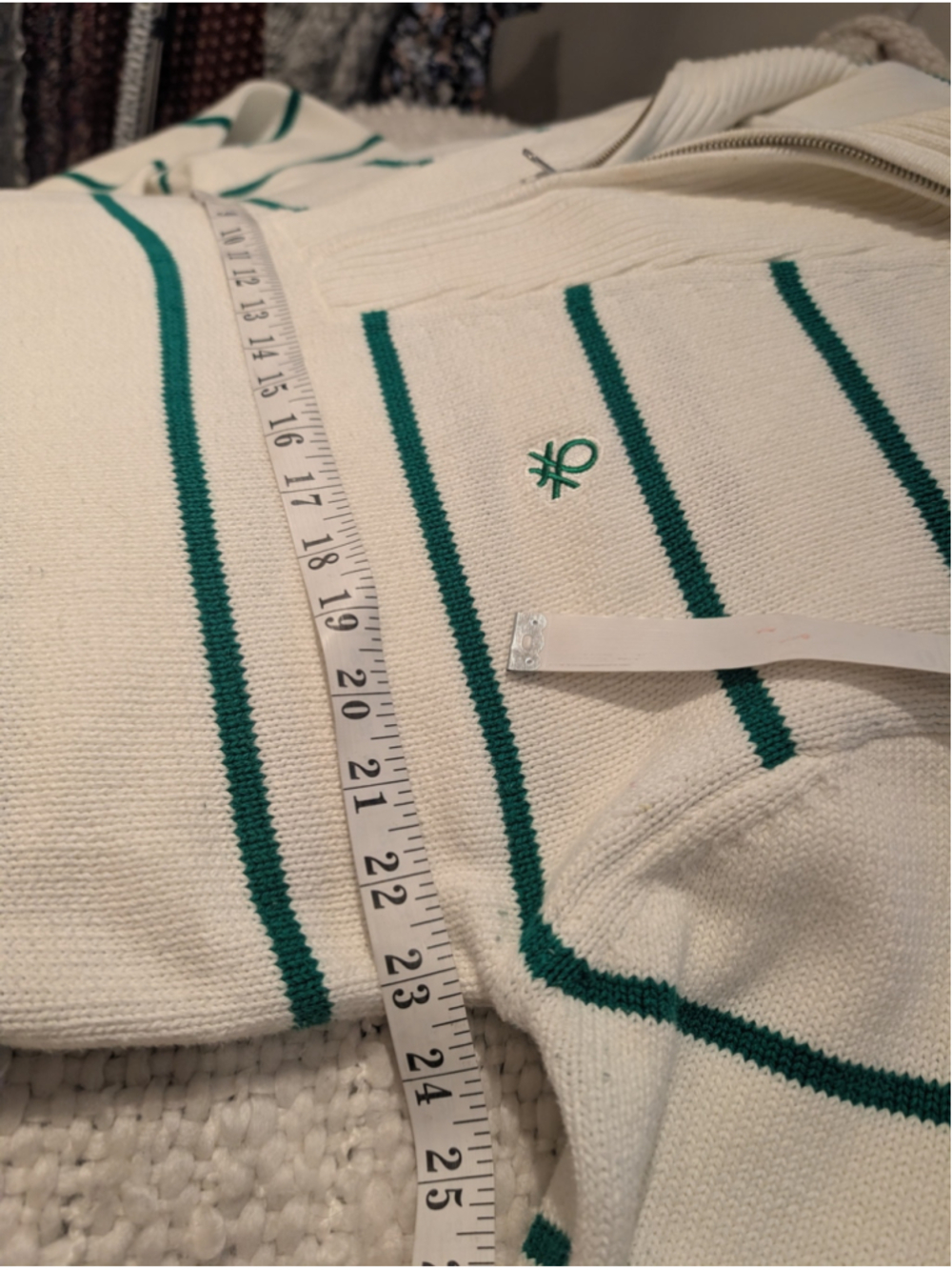 677 - United Colors of Benetton Women's L Cotton Striped Quarter Zip Sweater - Picture 8 of 11